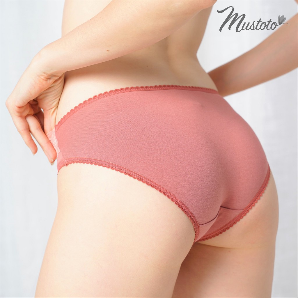 Combo 3 Quần Lót Nữ Cotton Trơn Phối Ren Trước Lưng Thấp Ajisai (Mustoto MQ16)