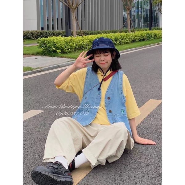 Áo gile denim áo gile bò túi trước hoạ tiết thêu dáng unisex phong cách ulzzang có ảnh thật ở cuối
