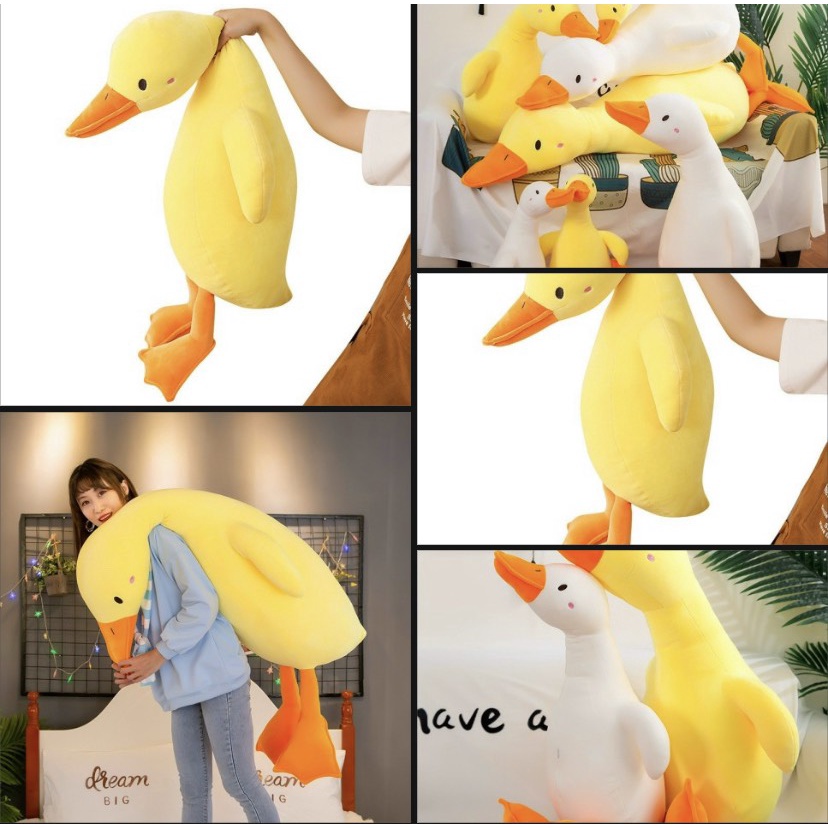 Gấu bông, gối ôm hình con vịt trắng và vàng mệt mỏi cute dễ thương 1m