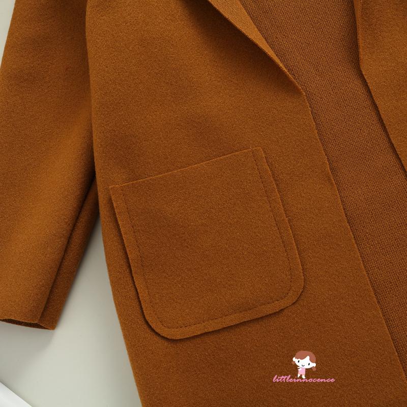 Áo khoác cardigan tay dài màu trơn có túi trước thời trang thu đông cho bé gái