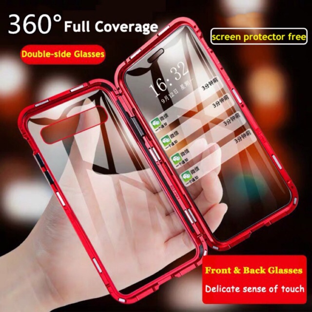 Ốp điện thoại mặt kính hai mặt khóa nam châm kim loại cho iPhone 11 Pro Max 6 6S 7 8 Plus X XS XR Xsmax