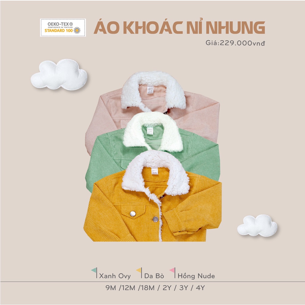 [CHÍNH HÃNG] Áo khoác nhung cổ lông trẻ em Hrnee