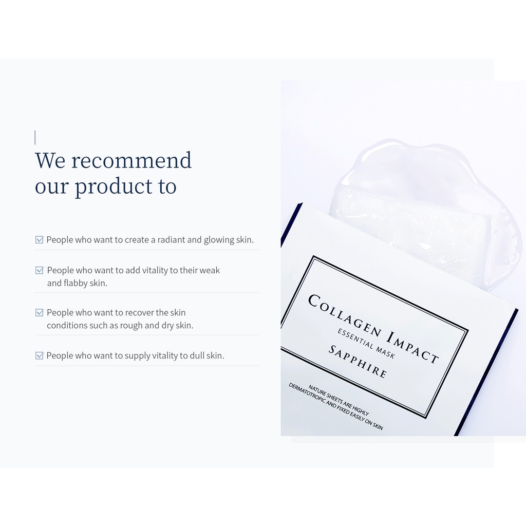 Mặt nạ tinh chất tiểu phân tử collagen biển cao cô đặc Wellderma Sapphire Collagen Impact Hydro Essential Mask 10ea/1Box