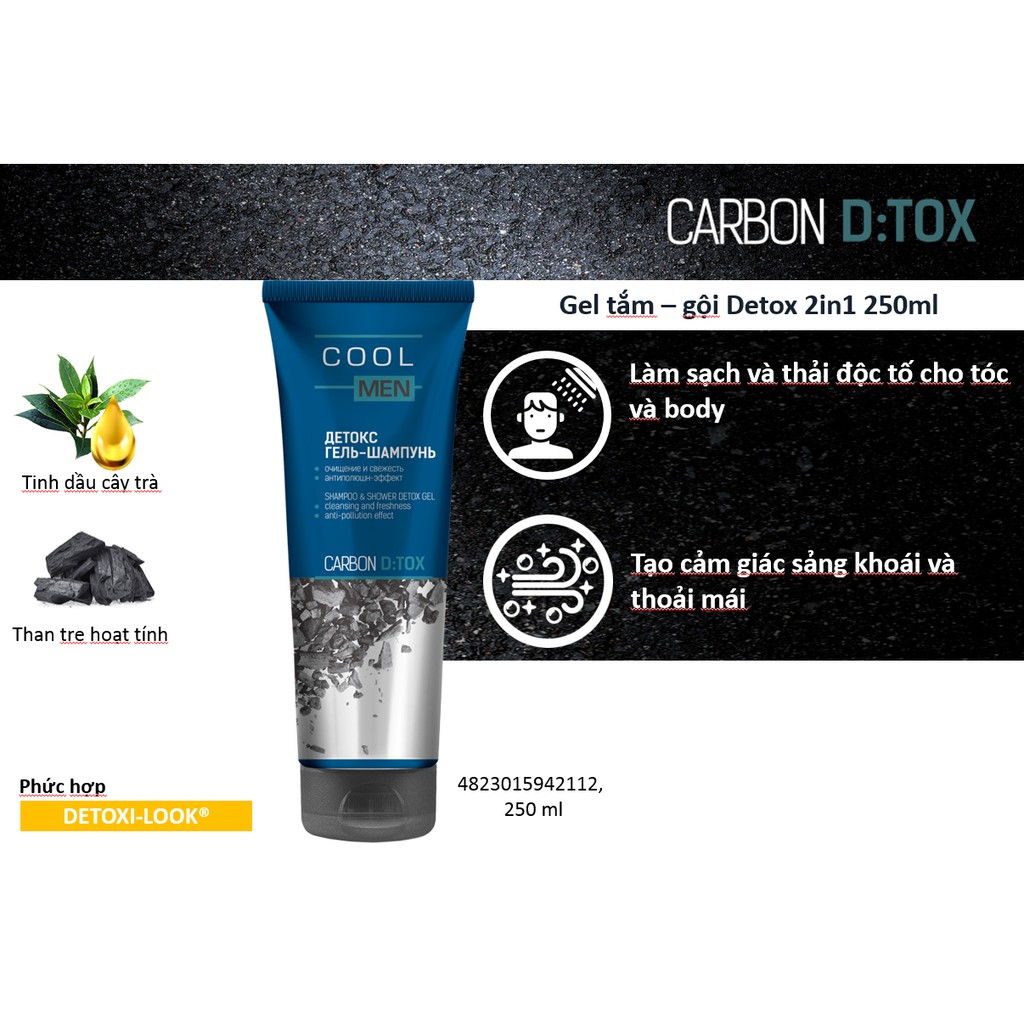 Tắm gội 2in1 detox than tre hoạt tính Cool Men Detox Carbon 250ml - BioTopcare Official