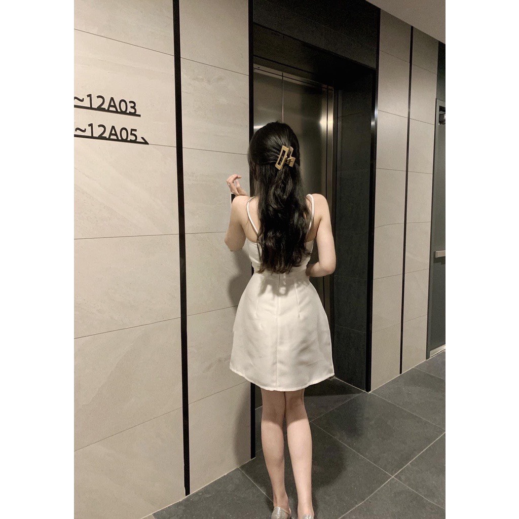 Váy 2 Dây Nữ Trễ Vai Nơ Ngực 🌱 Đầm 2s Cúp Ngực Chất TAFTA Dáng Ngắn 2 Màu 🌱