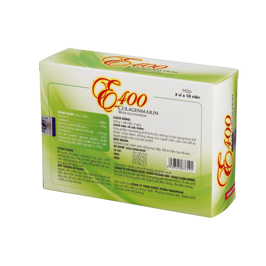 (CHÍNH HÃNG) VIÊN UỐNG E400- COLLAGENMARIN WITH GLUTATHION