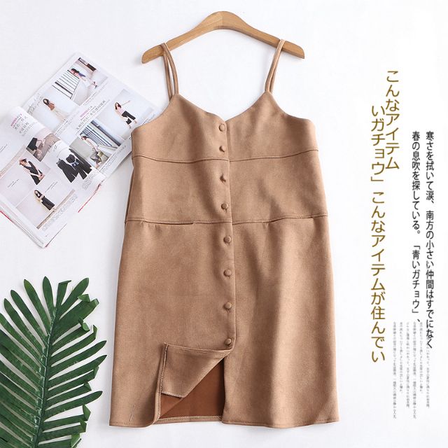 Váy 2 dây da lộn cài cúc xuất Hàn (có sẵn) | BigBuy360 - bigbuy360.vn