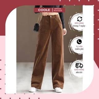 Quần Ống Rộng Nữ Lưng Cao, Quần Nhung Tăm Nữ Ống Suông Có Khóa Kéo Hàng Thiết Kế Hack Chiều Cao Dễ Phối Đồ