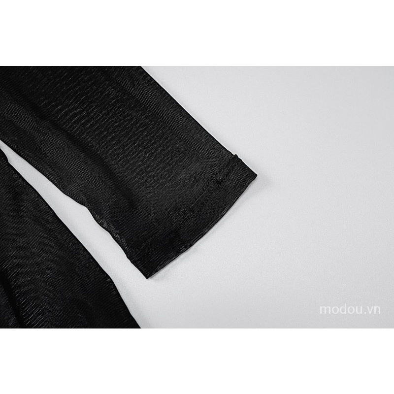 Đầm nữ tay dài cổ tròn phối lưới thời trang quyến rũ