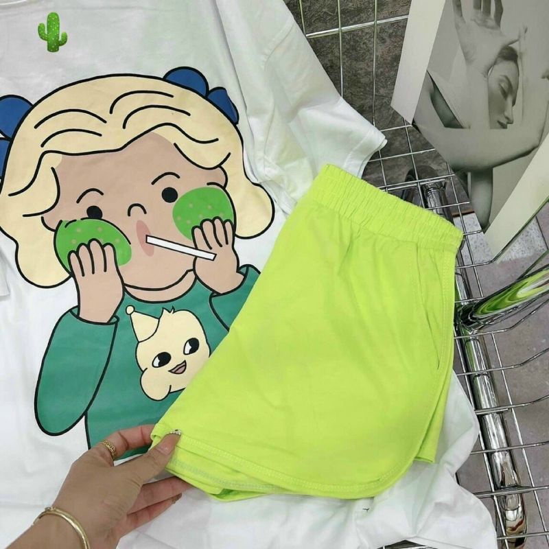 Sét bộ thun cô gái tay ngắn xinh xắn  màu sắc rực rỡ