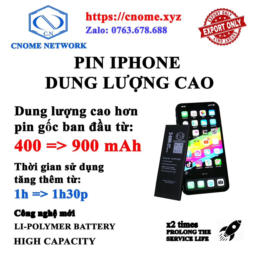 PIN THAY THẾ IPHONE DUNG LƯỢNG CAO CHÍNH HÃNG + TẶNG KÈM TOOL MỞ: 5C/5S/SE/6/6P/6S/6SP/7/7P/8/8P/X/XR/XS/XSMAX