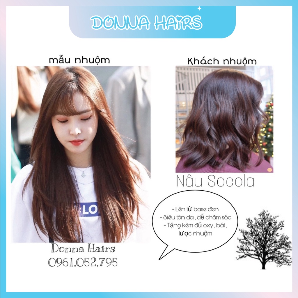 Thuốc nhuộm tóc màu NÂU SOCOLA , NÂU CHOCOLATE KHÔNG TẨY, Donna Hairs