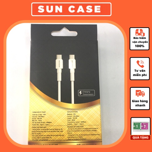 Cáp sạc 2 đầu type C Microcom 100cm - 60w - Cáp sạc nhanh luxury whyte cable type C to type C