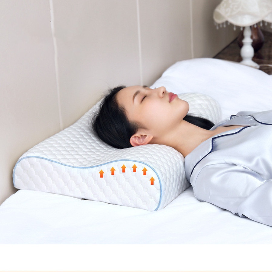 Gối Ngủ Cao Su Non Kèm Vỏ Gối Người Lớn Chống Đau Cổ Vai Gáy 30x 50Cm