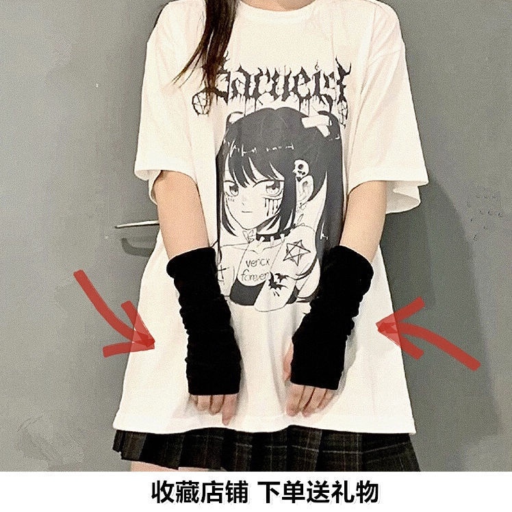 Găng tay ninja dệt kim dài hở nửa ngón chống nắng màu tối thời trang harajuku cho nam và nữ