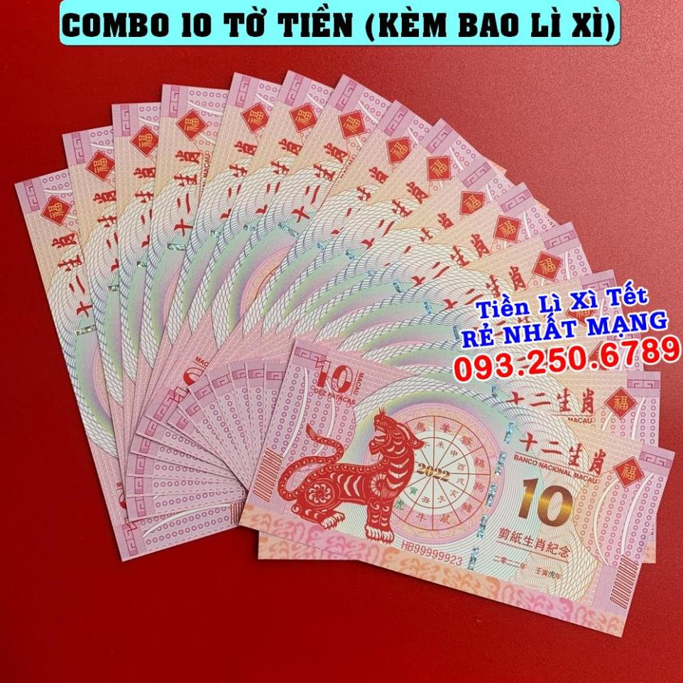 ⭐ FREE SHIP⭐ Tiền Lì Xì May Mắn - Combo 10 Tờ 10 Macao có hình con Cọp tài lộc Tết Nhâm Dần, Quà Tết 2022