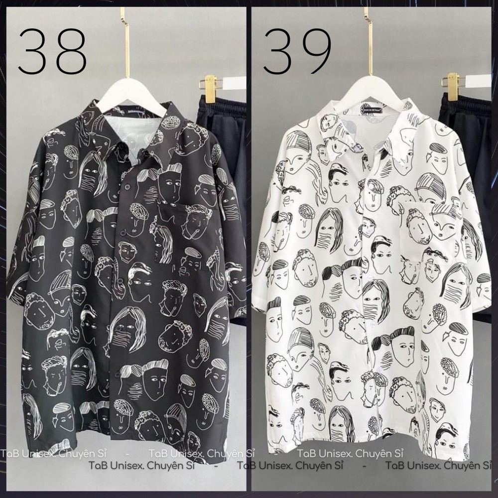 Áo Sơ mi unisex họa tiết form rộng V2  - TAB UNISEX