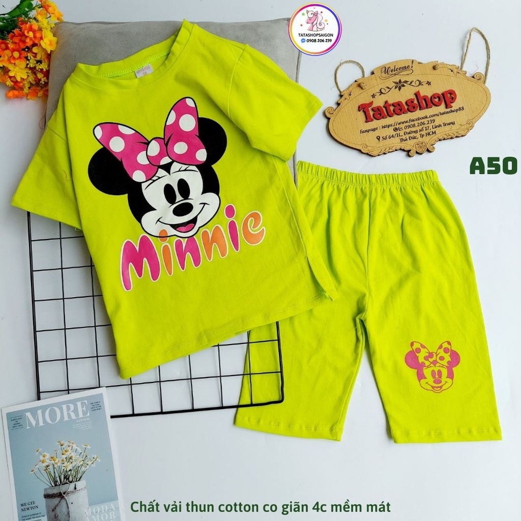 Bộ ngố lửng bé gái thun cotton co giãn 4 chiều size đại 21 đến 40kg 068