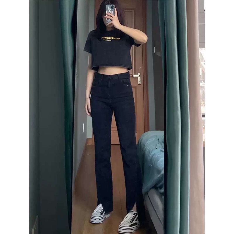 Quần Jeanss Đen retro xẻ ống Loe cạp cao  lưng cao chất Jeanss hàng quảng châu Loại 1 ulzzang .
