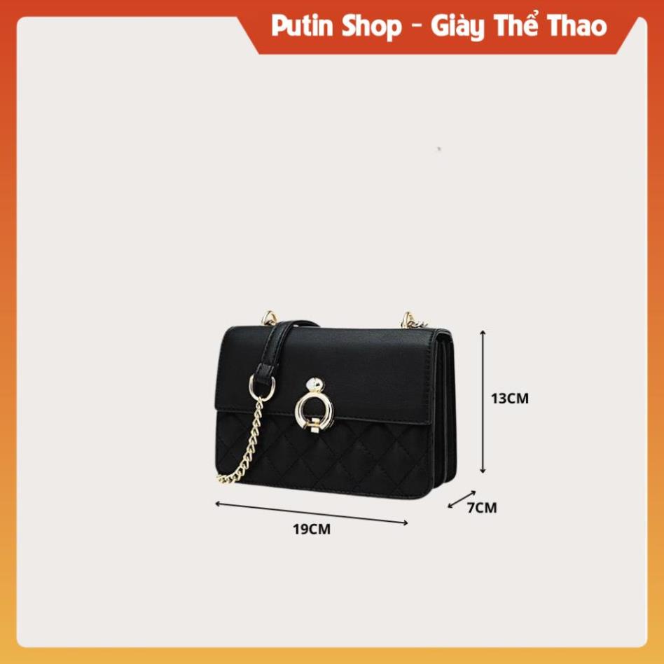 Túi xách nữ đeo chéo thiết kế ô trám nắp gập xịn, Túi sách thời trang đi làm đi chơi các mầu trắng đen