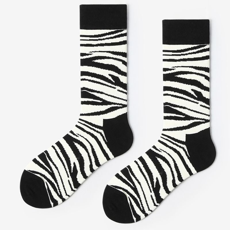 Xiangbao Vớ Unisex Họa Tiết Ngựa Vằn Trắng Đen Vui Nhộn Phong Cách Harajuku Hiphop Đường Phố