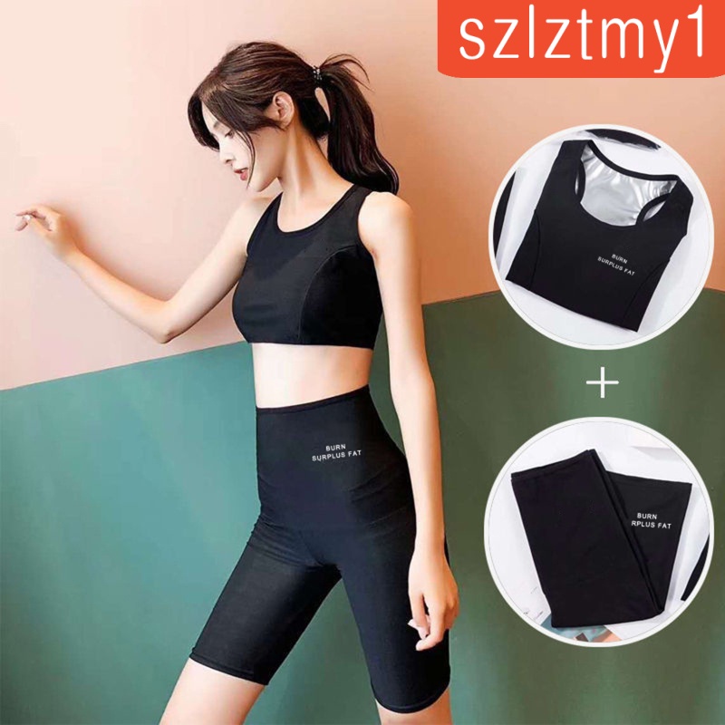 Bộ áo croptop ngắn và quần bó ép mồ hôi giúp giảm cân đốt cháy mỡ thừa dành cho bạn nữ | BigBuy360 - bigbuy360.vn