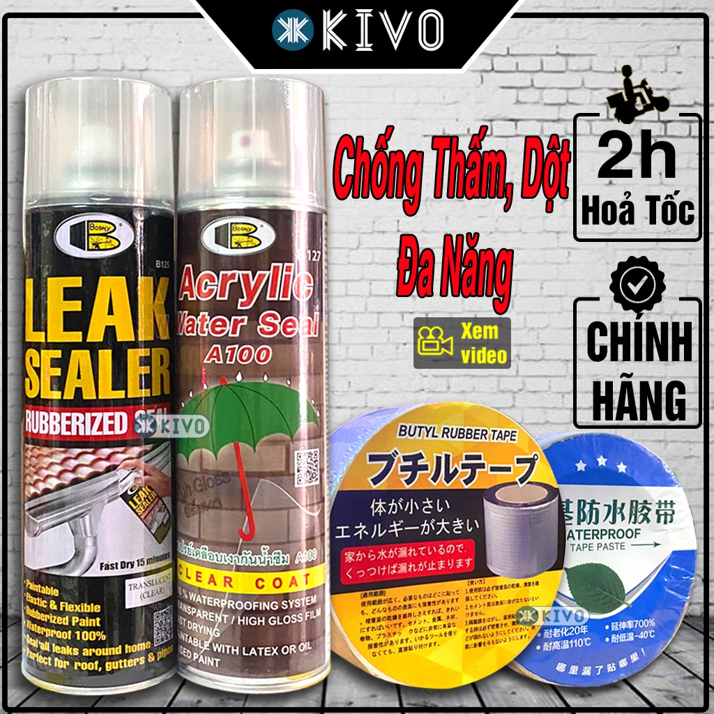 Bình Xịt Chống Thấm Bosny CHÍNH HÃNG Thái Lan - Băng Keo Chống Thấm Nhật Bản - Sơn Chống Thấm KIVO.