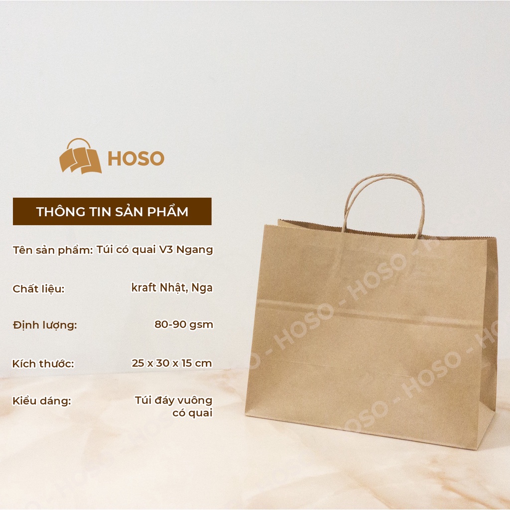 Túi giấy kraft Nhật nâu trơn có quai đựng thực phẩm nhiều kích thước, túi giấy xi măng đựng quà