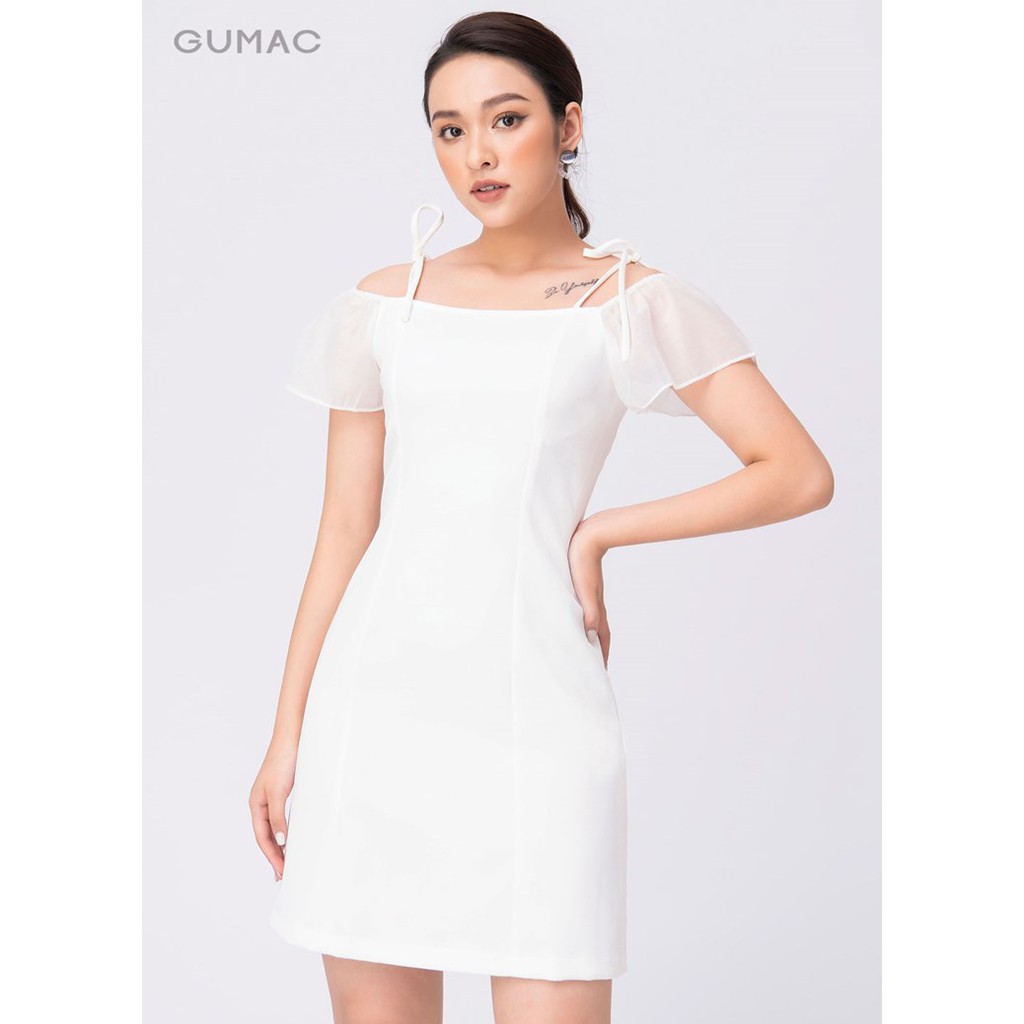 [Mã MABR07062 giảm 8% tối đa 50K đơn từ 249K] Đầm suông nữ GUMAC trễ vai tay phối đẹp, 2 màu Đen - Trắng đủ size DA9246 | BigBuy360 - bigbuy360.vn