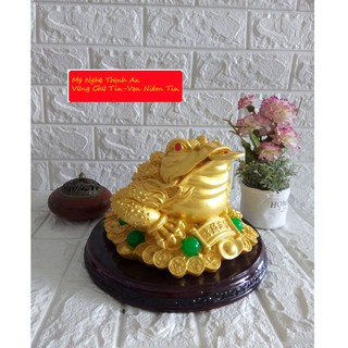 Cóc ba chân Thiềm thừ ngậm tiền đá poly vàng chiêu giữ tài lộc DCV26