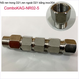 Combo 5 Nối ren trong ren ngoài D21 Nixcor , Đầu nối đổi ren KAG-NR02+5- Phụ kiện đổi ren Inox-Đồng (cà Rá)