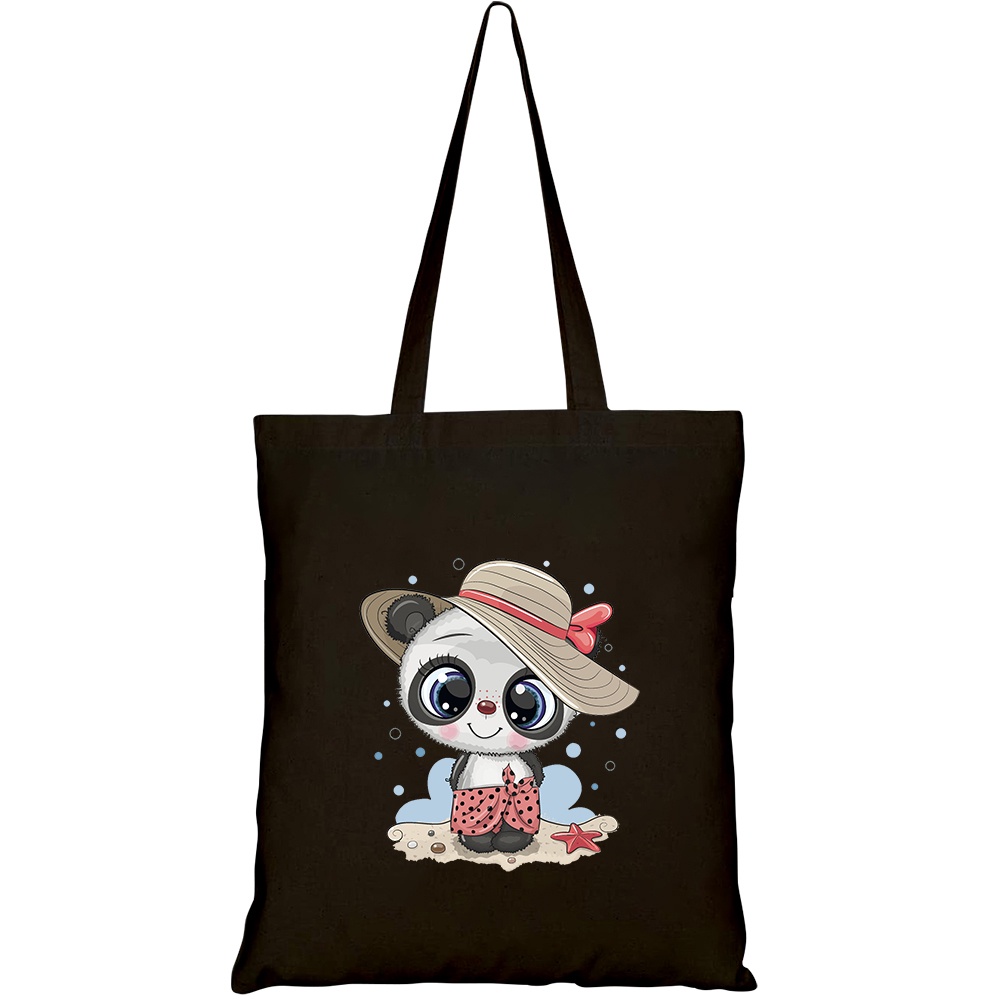 Túi vải tote canvas HTFashion in hình cute cartoon panda on beach HT396