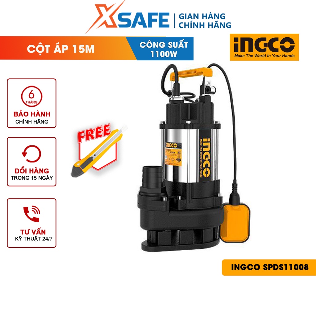 Máy bơm chìm nước thải INGCO SPDS11008 Điện áp 220-240V ~ 50Hz Công suất đầu vào 1100W(1.5HP)