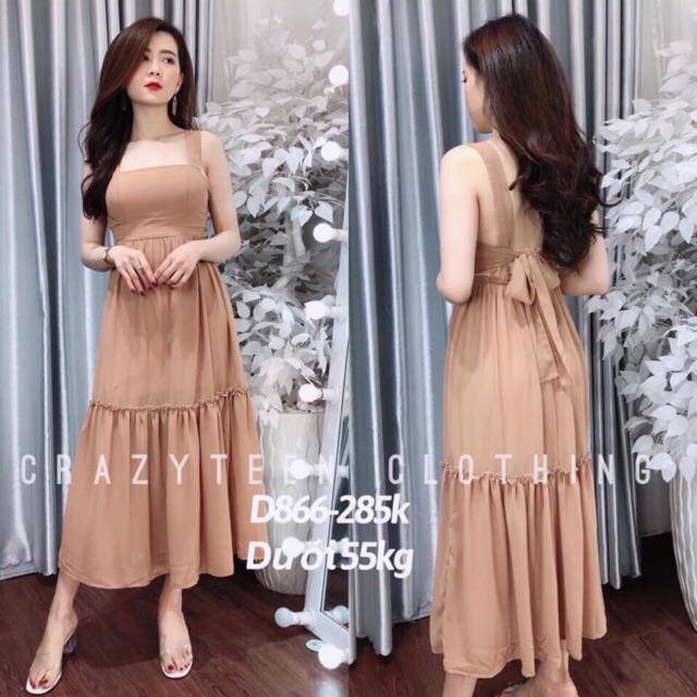 Maxi 2 dây cột nơ có mút ngực (hình thật+video)