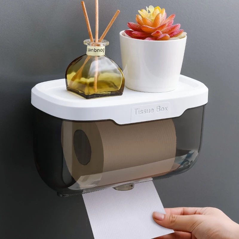Giá Đỡ Hộp Khăn Giấy Gắn Tường Tự Dính Bằng Nhựa Không Đục Chống Nước Cho Nhà Tắm/Nhà Bếp