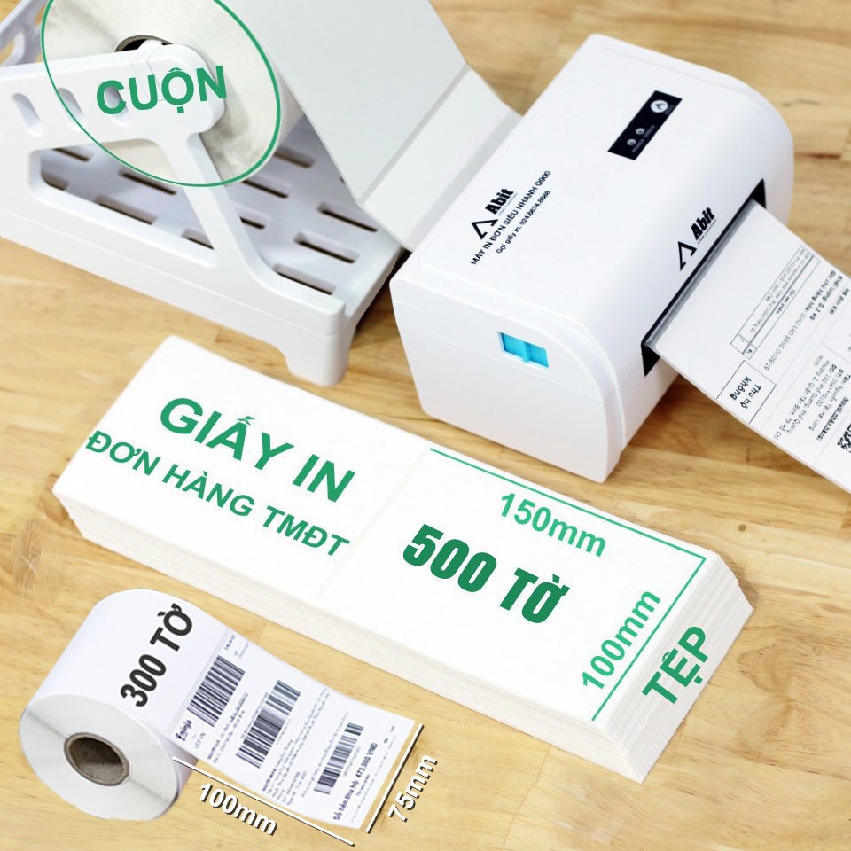 Giấy in đơn hàng TMĐT 100x150mm 75x100mm 100x100mm cho máy in Abit Q900, Xprinter XP DT108B - 470B, 
