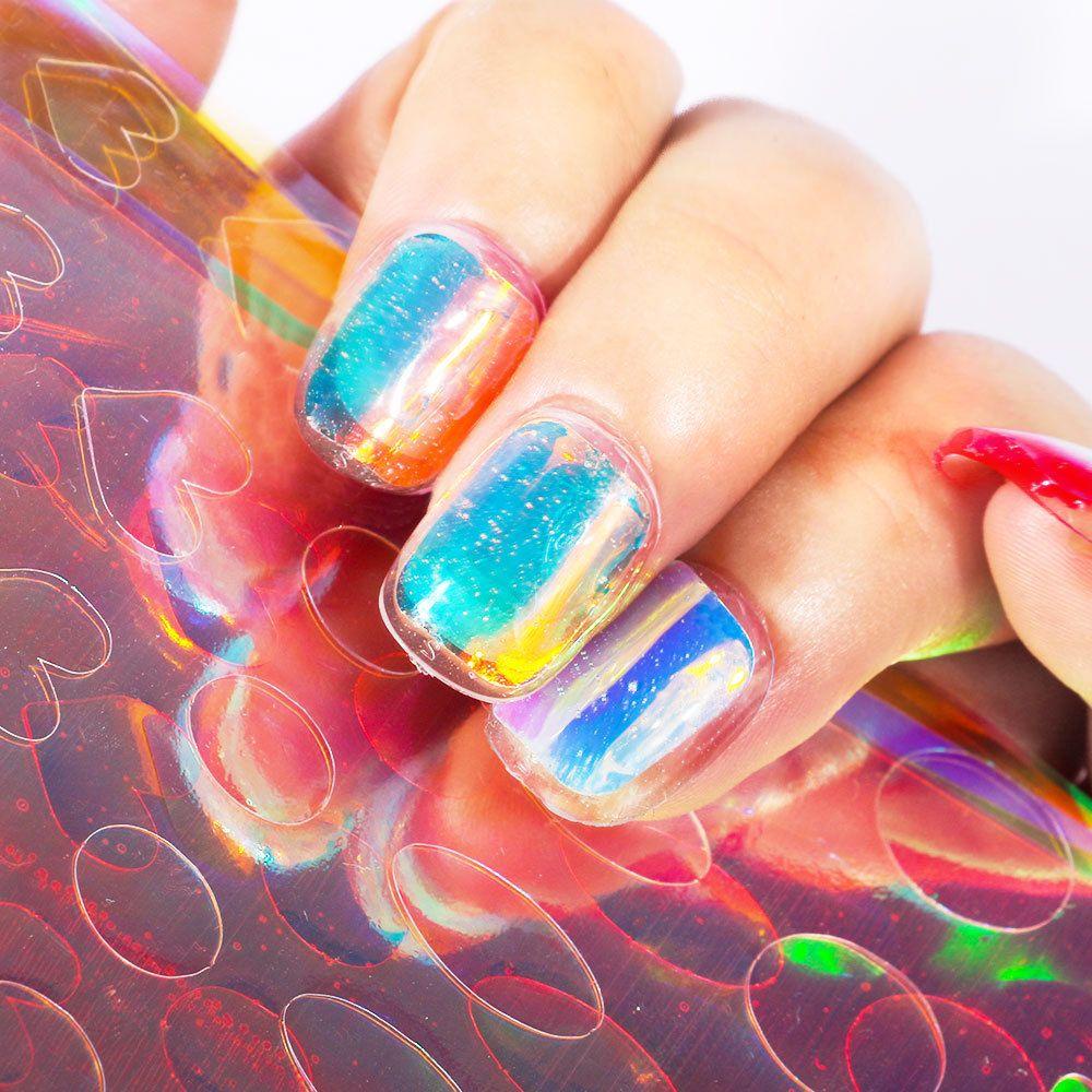 Giấy Bóng Kính Cellophane Cực Quang Nhiều Màu Tự Dính Trang Trí Móng Tay Cho Nữ