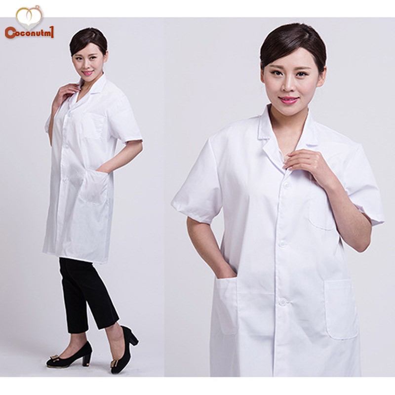 C Summer Unisex White Lab Coat Short Sleeve Pockets Uniform Work Wear Doctor Nurse Clothing