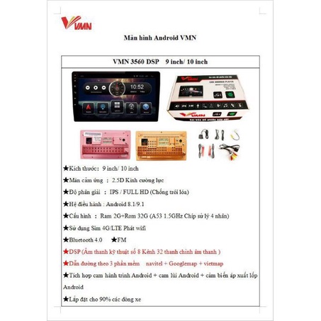 Màn Hình DVD hỗ trợ ĐỊNH VỊ XE Android 9"/10" VMN 32gb Ram 2gb | BigBuy360 - bigbuy360.vn