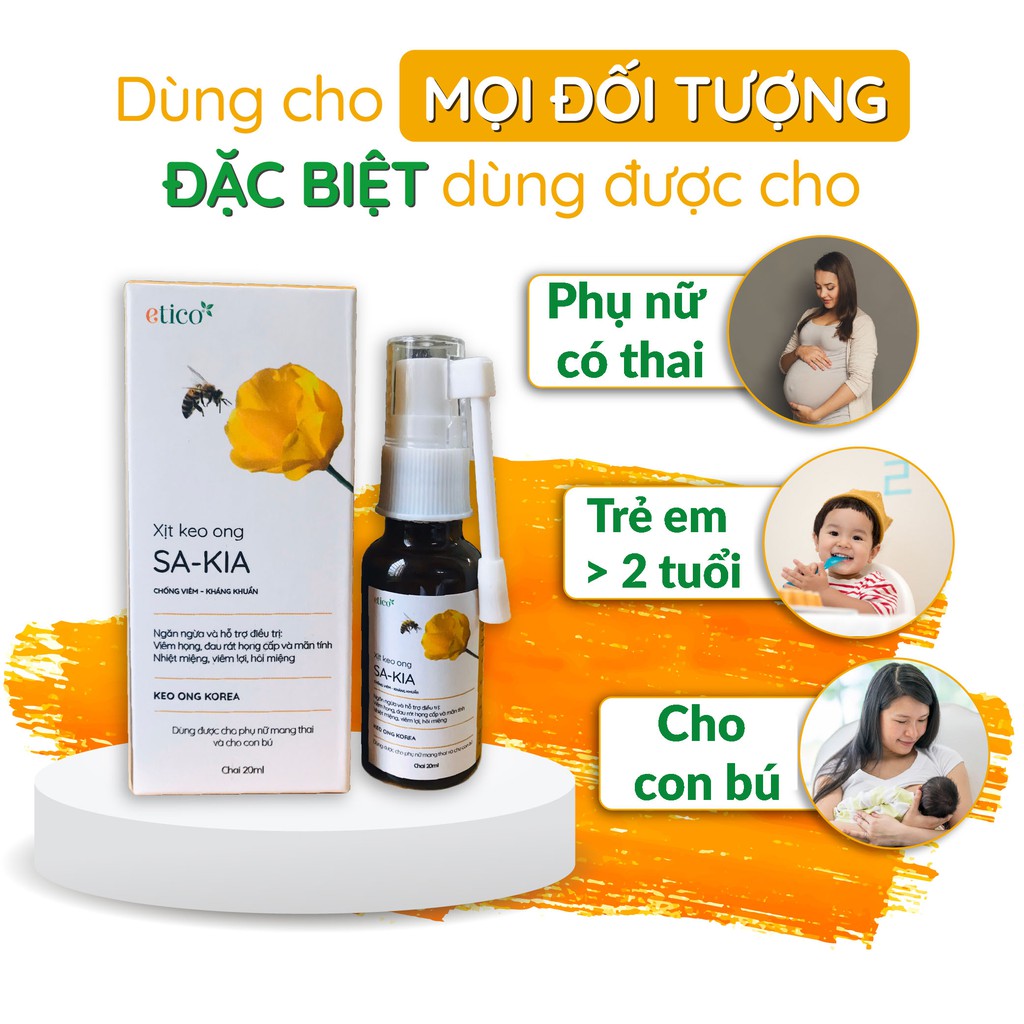 Xịt họng keo ong Hàn Quốc Sakia LAVIMA hỗ trợ giảm đau họng, sưng lợi, giảm ho cho bé và mẹ bầu 20ml (160 lần xịt)