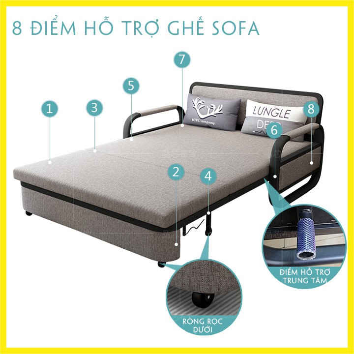 GIƯỜNG SOFA GẤP GỌN THÀNH GHẾ , GIƯỜNG SOFA  ĐA NĂNG  ,NỆM BỌT BIỂN , KHUNG BẰNG THÉP KHÔNG GỈ KT 1m2x1m9