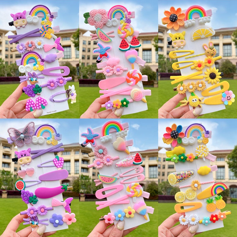Set 14 kẹp tóc họa tiết hoạt hình dễ thương cho bé gái