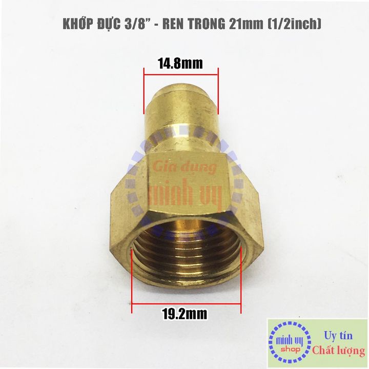 Khớp nối nhanh 3/8&quot; ren 21mm dùng cho máy rửa xe siêu cao áp - máy rửa xe mini gia đình