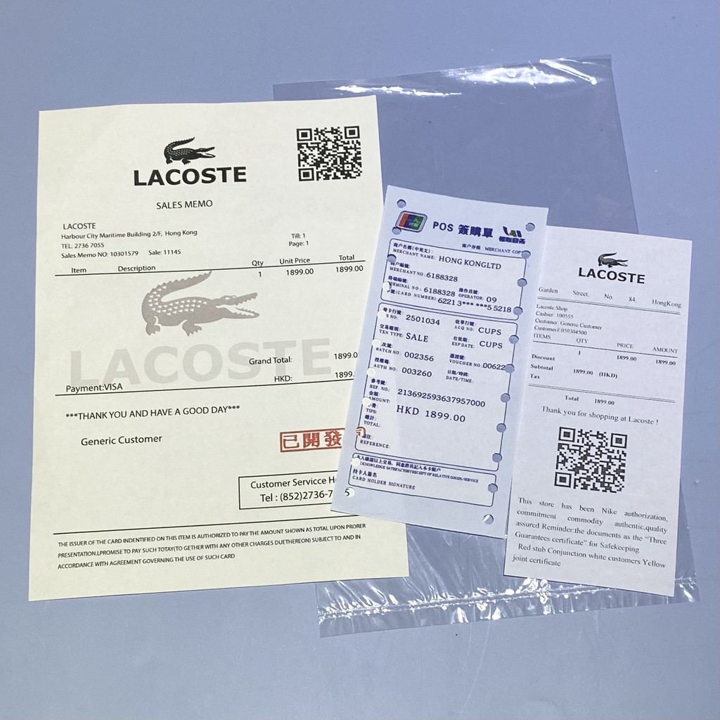Bộ set Bill Thẻ ⚡ CHUẨN AUTH CHECK CODE ⚡ Hóa Đơn Lacoste cá sấu + đủ loại thương hiệu | Thế Giới Skin Care