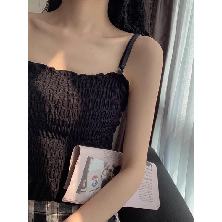 Áo Bra Nữ Nhún Dáng Lửng Siêu Hot - Áo 2 dây ngang ngực Croptop cotton 2 lớp , thun ống ôm body dây