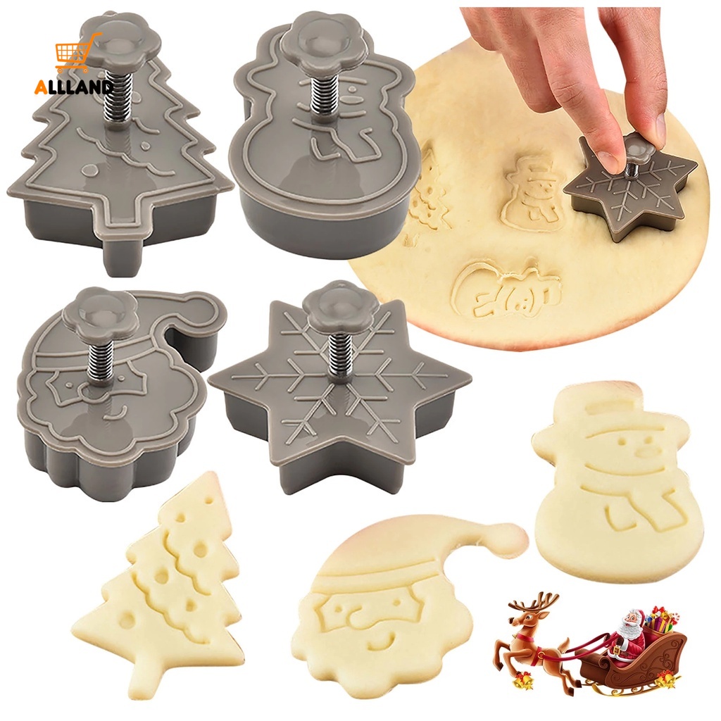 Set 4 khuôn làm bánh quy bằng nhựa pp tạo hình bông tuyết/ người tuyết 3d sáng tạo