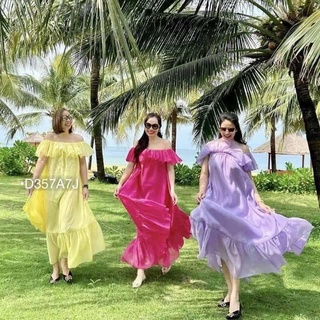 Đầm maxi nhún bèo đi biển, chất kate mềm - MIN Boutiques