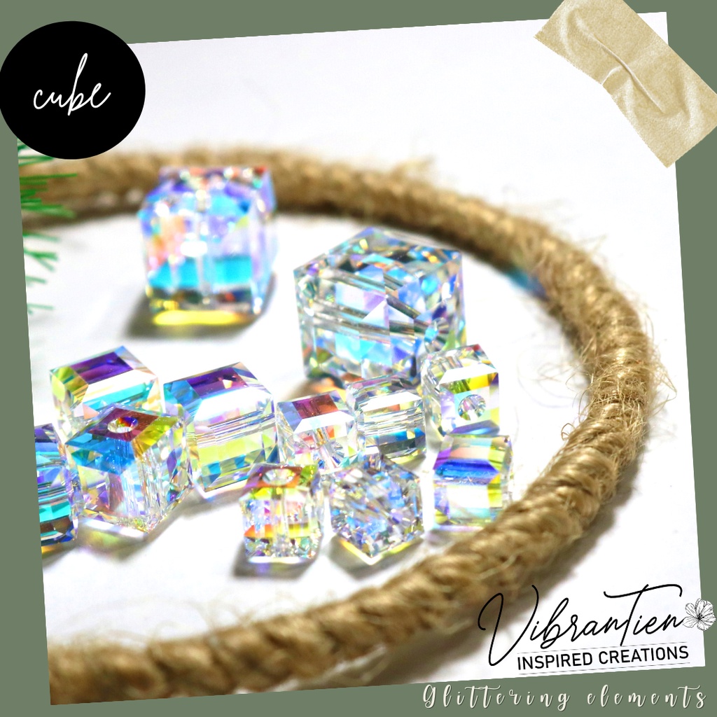 Combo pha lê Swarovski khối vuông 4mm/6mm/8mm/10mm