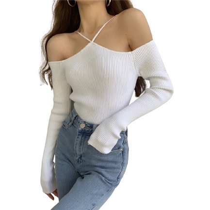 QKOOLE  Korean women's clothing  Long sleeve top with slim neck