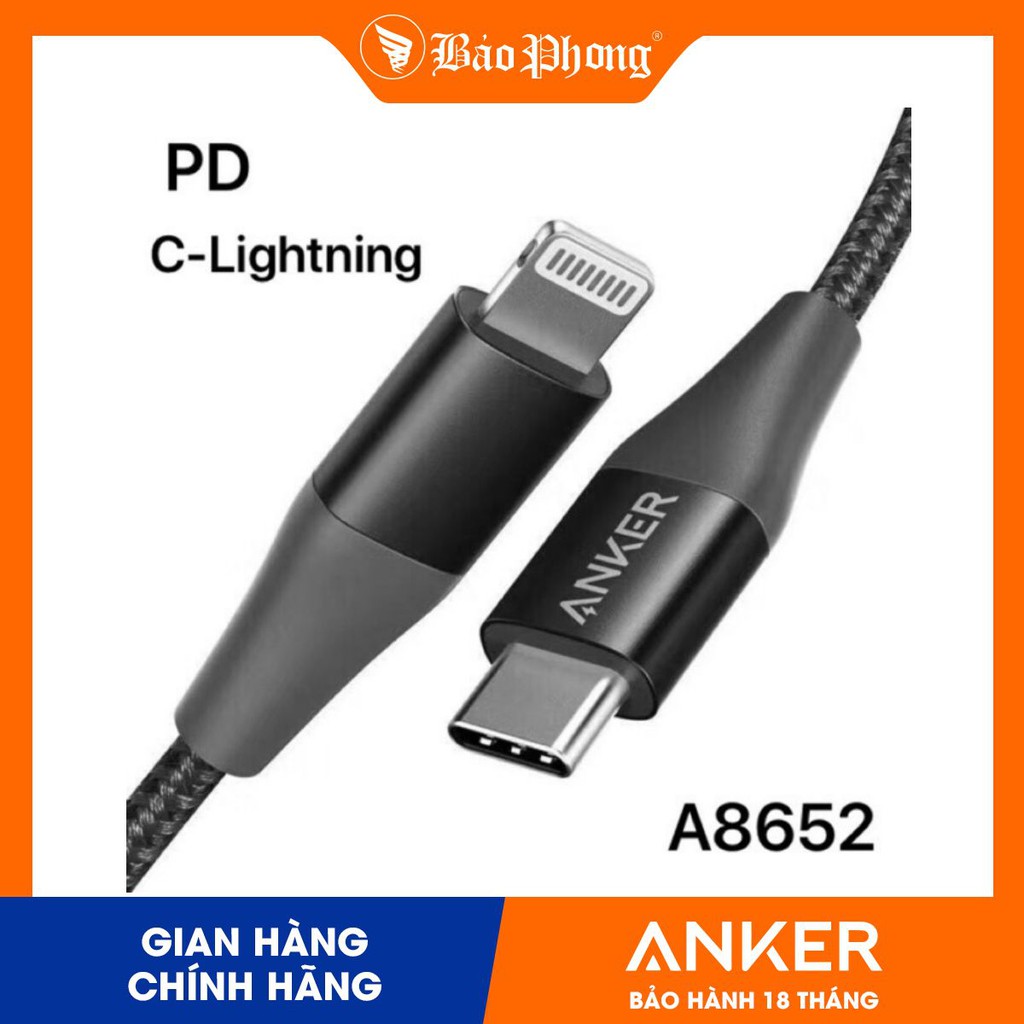 Cáp Sạc Nhanh dây dù PD ANKER A8652 PowerLine+ II Type C to Lightning 0.9m Cho iPad IP 12 11 Pro max 6 7 8 plus X XS MFI